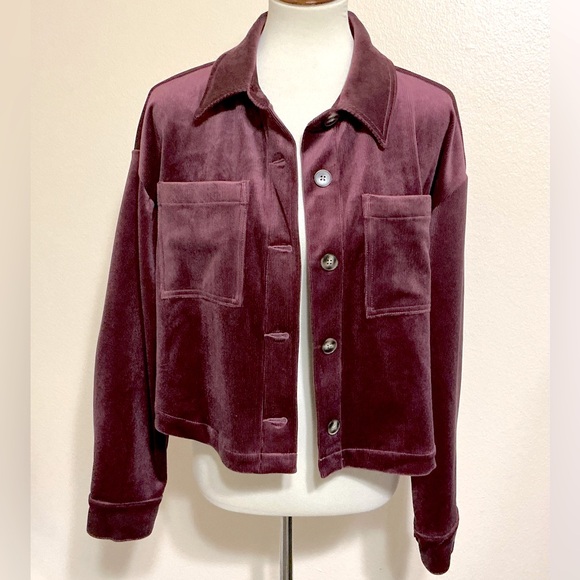 Express Burgundy Corduroy Crop Jacket M - Picture 6 of 8